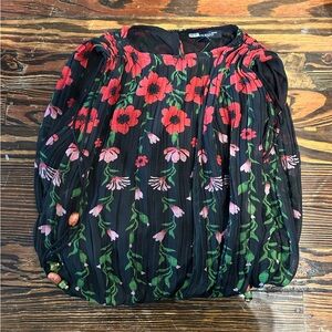 ANTHROPOLOGIE Floral Black and Red bubble  Blouse tank